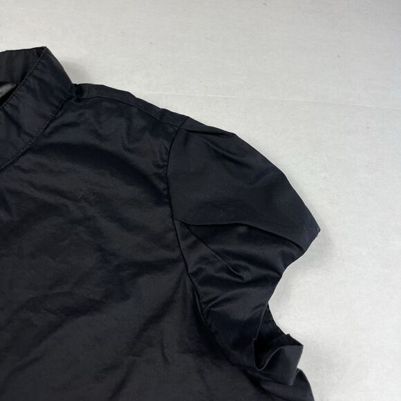 Norma Kamali Womens Black Button Front Blouse L Minimalist Work Short Sleeve Top - Picture 3 of 11